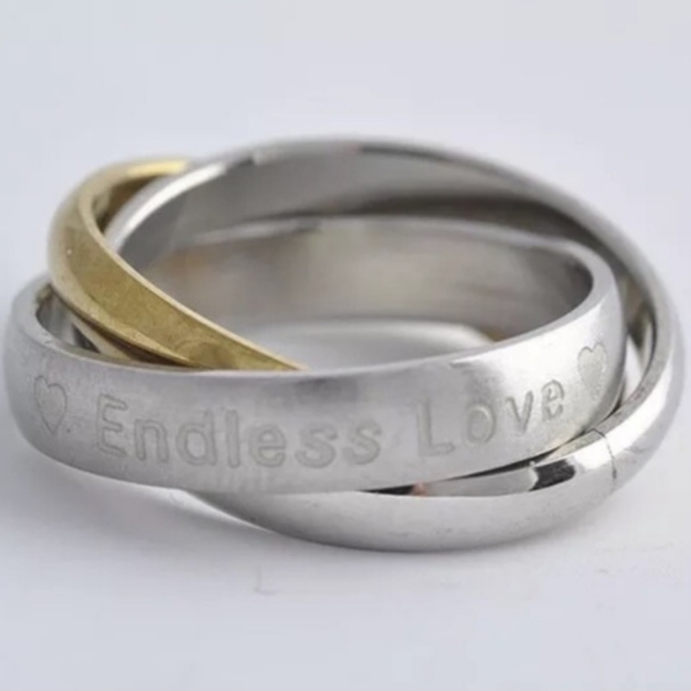 Trinity Endless Love Heart Intertwined Silver & Gold Stainless Steel Ring Bands